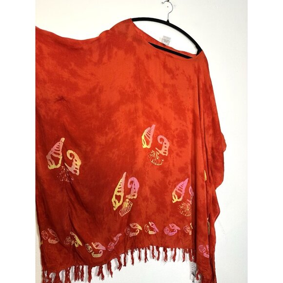 NWT Makai Beach Red One Size Hawaii Poncho Tropical Beach Cover Up Swim Tie Dye - Picture 4 of 12
